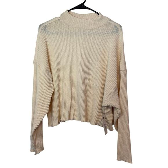 NWT Billabong Women’s The Saturday Long Sleeve Relaxed Crop Top Size L Cream - Picture 1 of 8